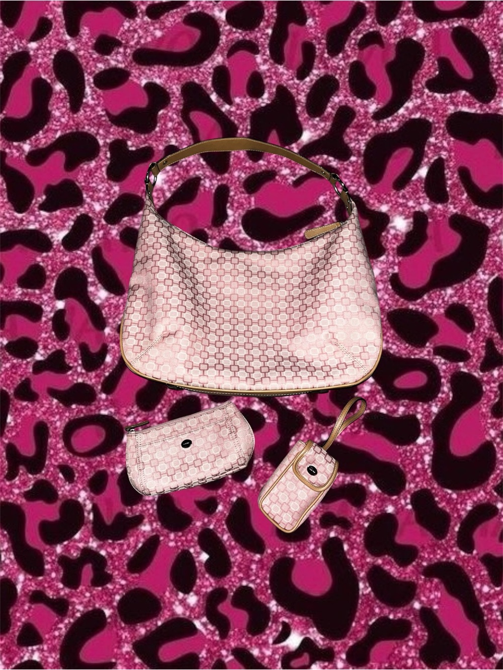 2000s Nine West pink & white geometric monogram bag set